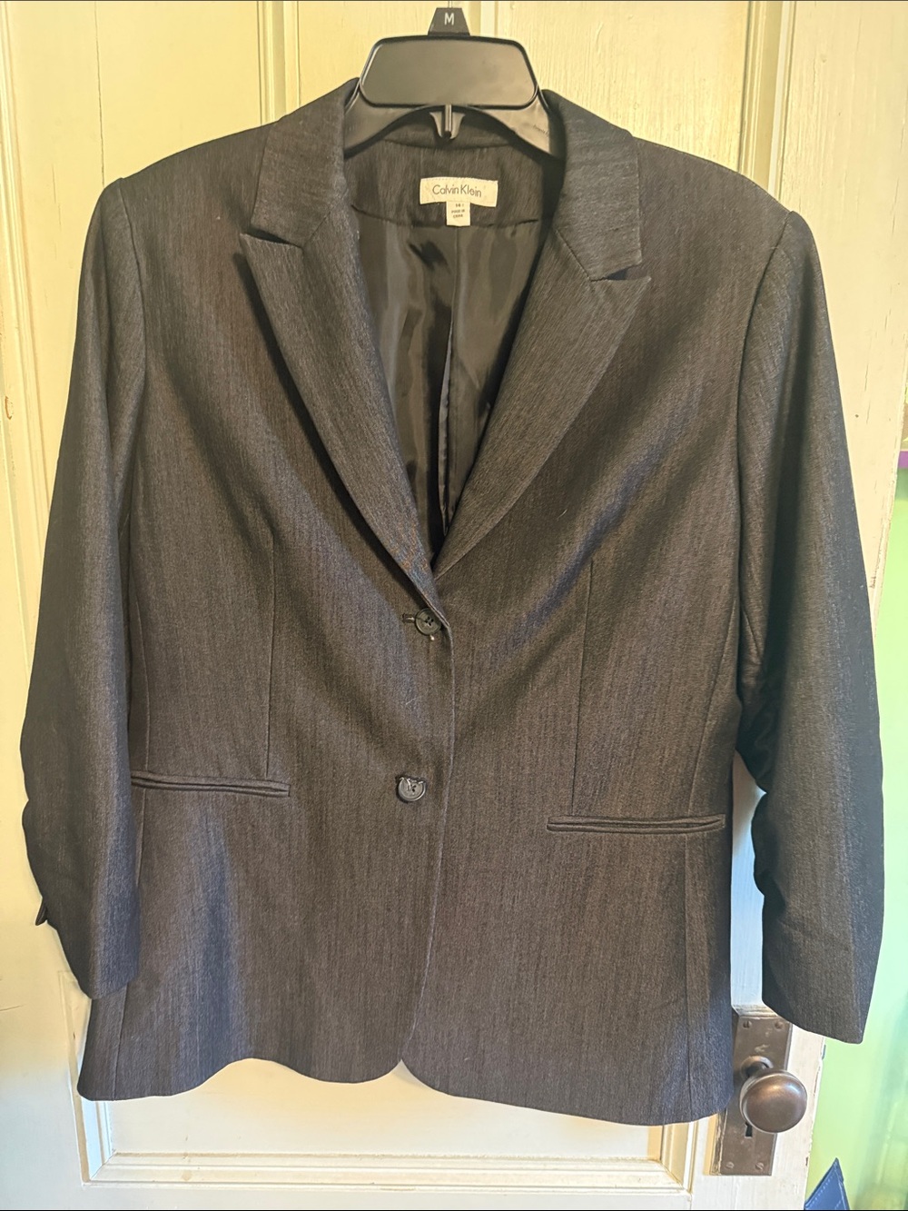 Calvin Klein Women's Dark Gray Two-Button Notch Lapel Blazer